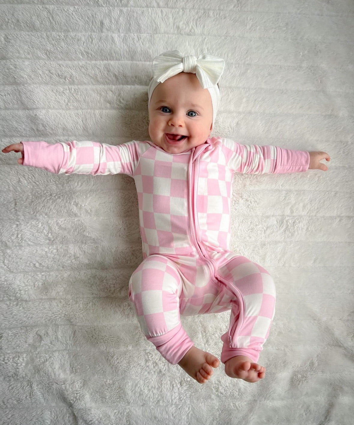 Pink Checkered Bamboo Romper