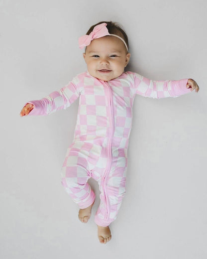 Pink Checkered Bamboo Romper