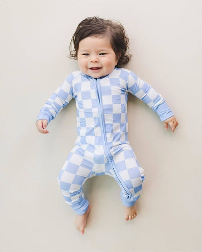 Tiny Cubs blue checkered romper frontt