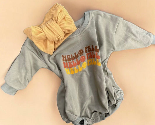 Hello Fall Oversized Bubble Romper - Tiny Cubs and co.
