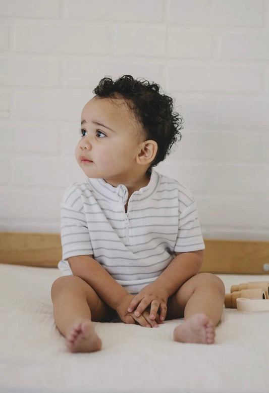 Seafoam Stripe Bubble Romper - Tiny Cubs and co.