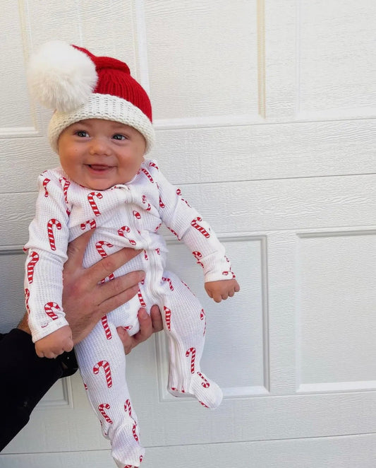 Waffle Candy Cane Footie - Tiny Cubs and co.