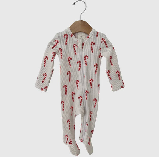 Waffle Candy Cane Footie - Tiny Cubs and co.