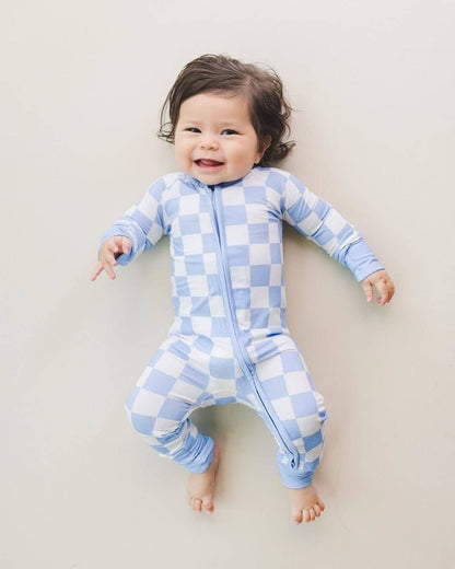 Tiny Cubs blue checkered romper front